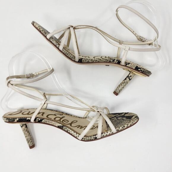Sam Edelman Heeled Sandal Women's 10M Pippa Strappy Snake Footbed Cream Upper - Picture 7 of 9